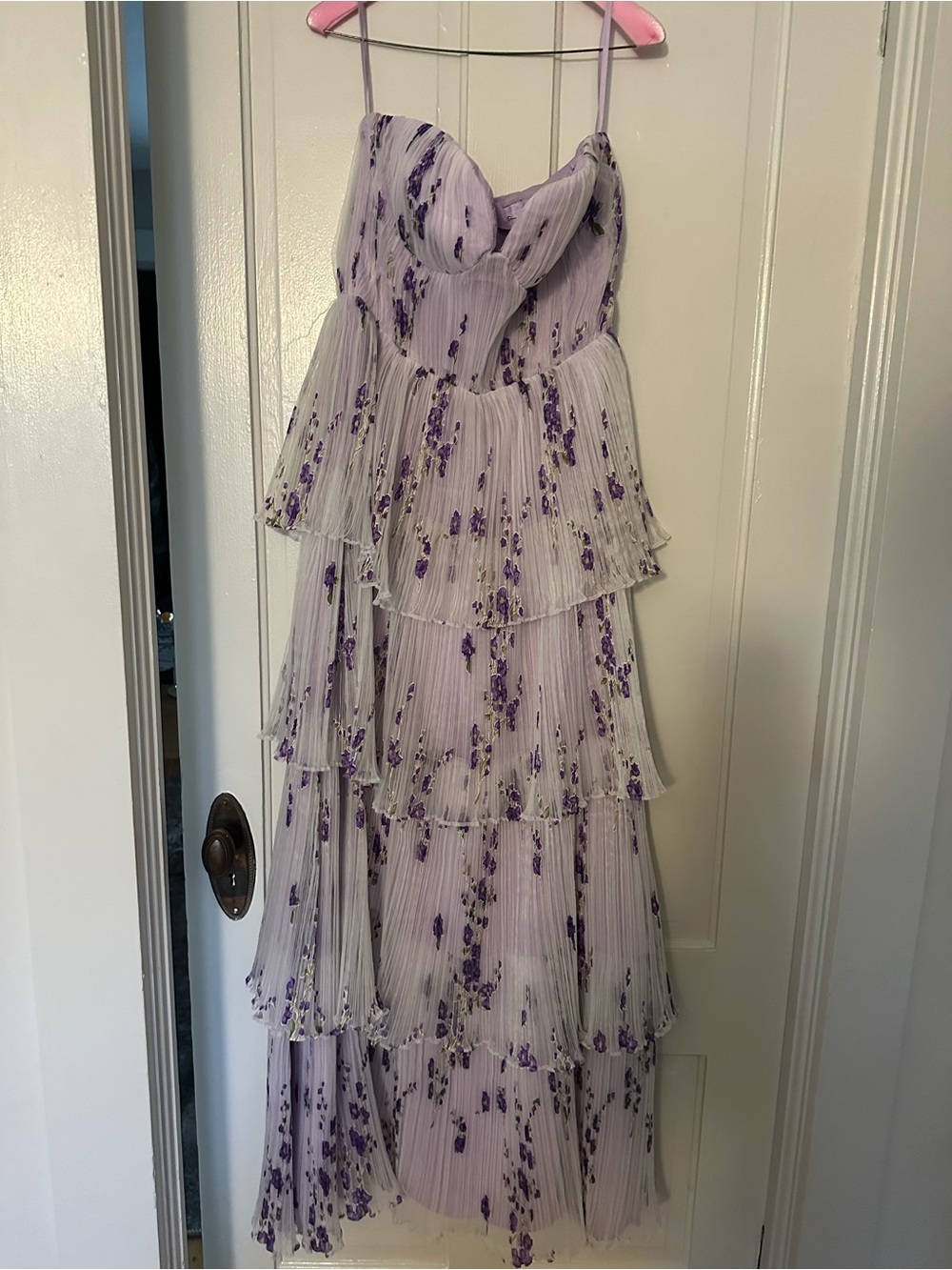 Dress the Population Lavender Tiered Floral Pleated Maxi Dress